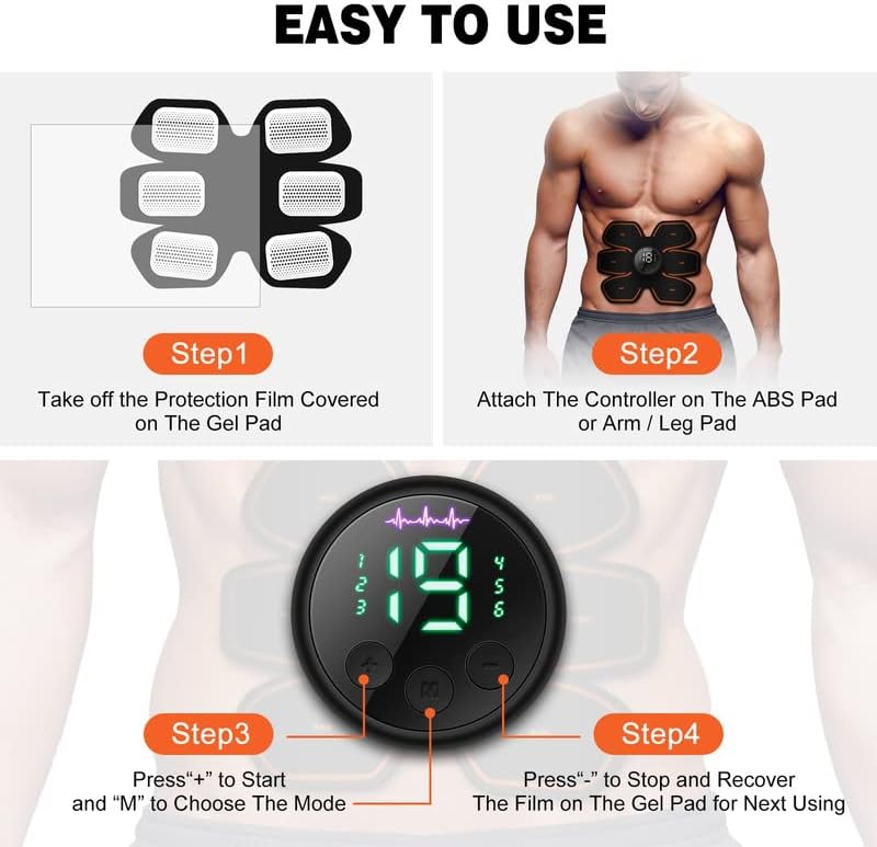 ABS Stimulator Workout Equipment, Ab Machine USB Rechargeable Gear for Abdomen/Arm/Leg, Strength Training Equipment for Men and Women