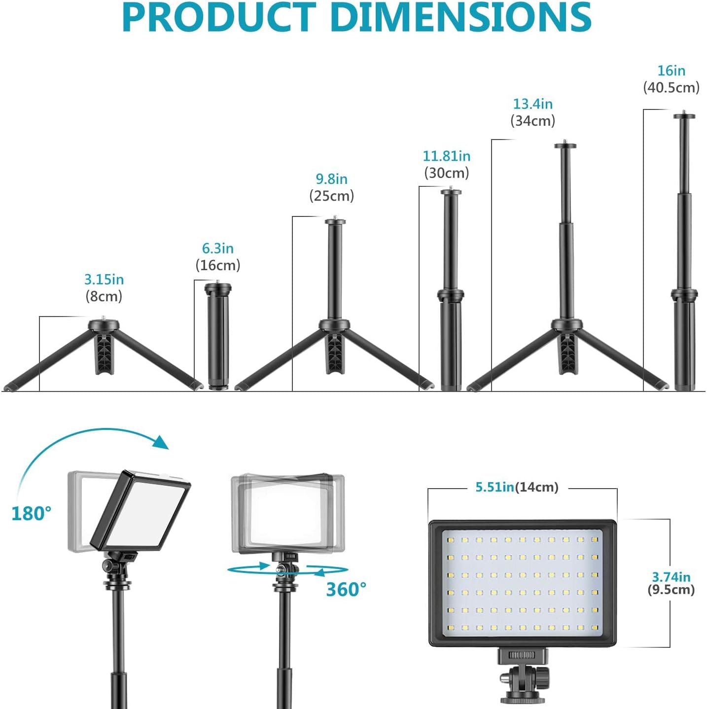 Newks Dimmable 5600K USB LED Video Light 2-Pack with Adjustable Tripod Stand and Color Filters for Tabletop/Low-Angle Shooting/Video Conference Lighting/Game Streaming/YouTube Video Photography