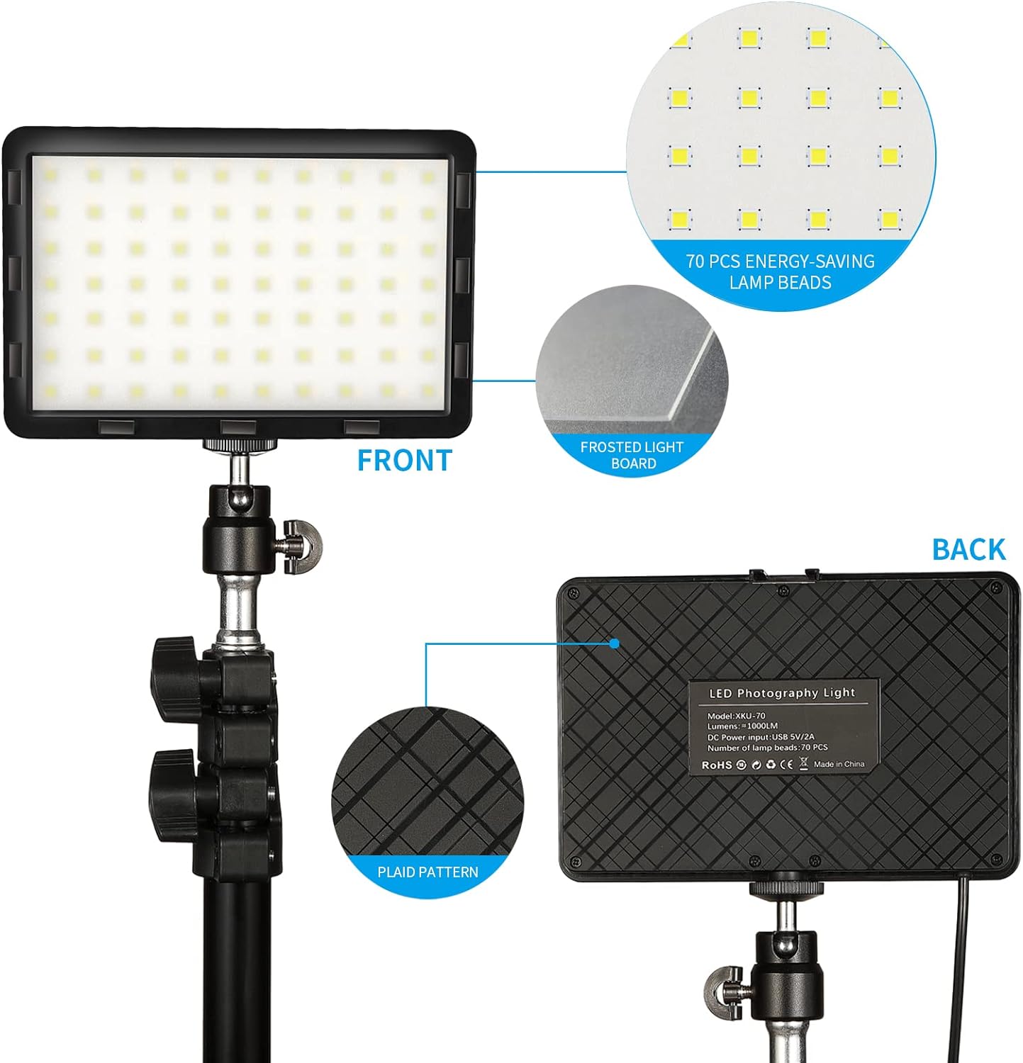 Photography Video Lighting Kit, LED Studio Streaming Lights W/70 Beads  Color Filter for Camera Photo Desktop Video Recording Filming Computer Conference Game Stream YouTube TikTok Portrait Shooting
