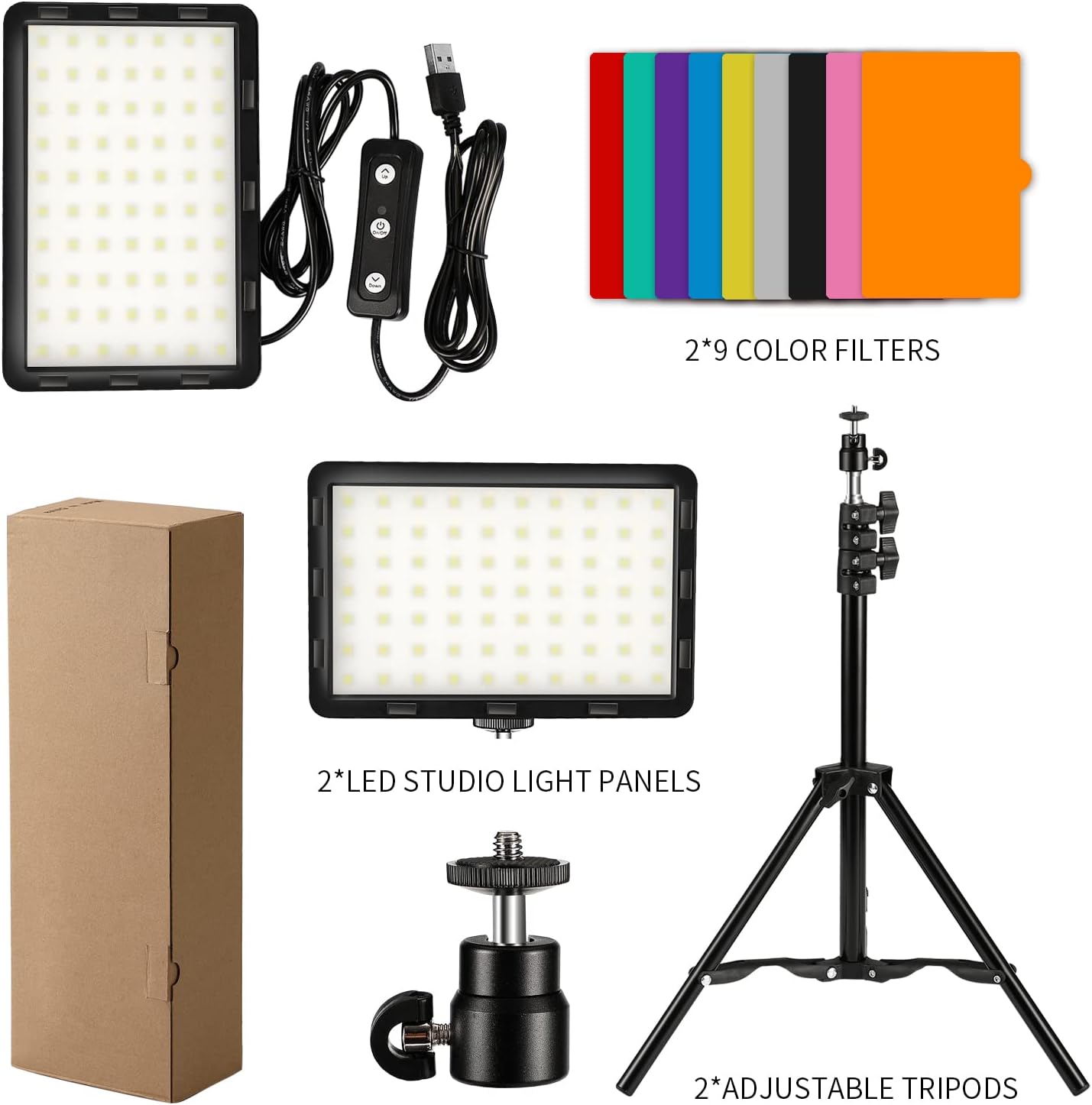Photography Video Lighting Kit, LED Studio Streaming Lights W/70 Beads  Color Filter for Camera Photo Desktop Video Recording Filming Computer Conference Game Stream YouTube TikTok Portrait Shooting