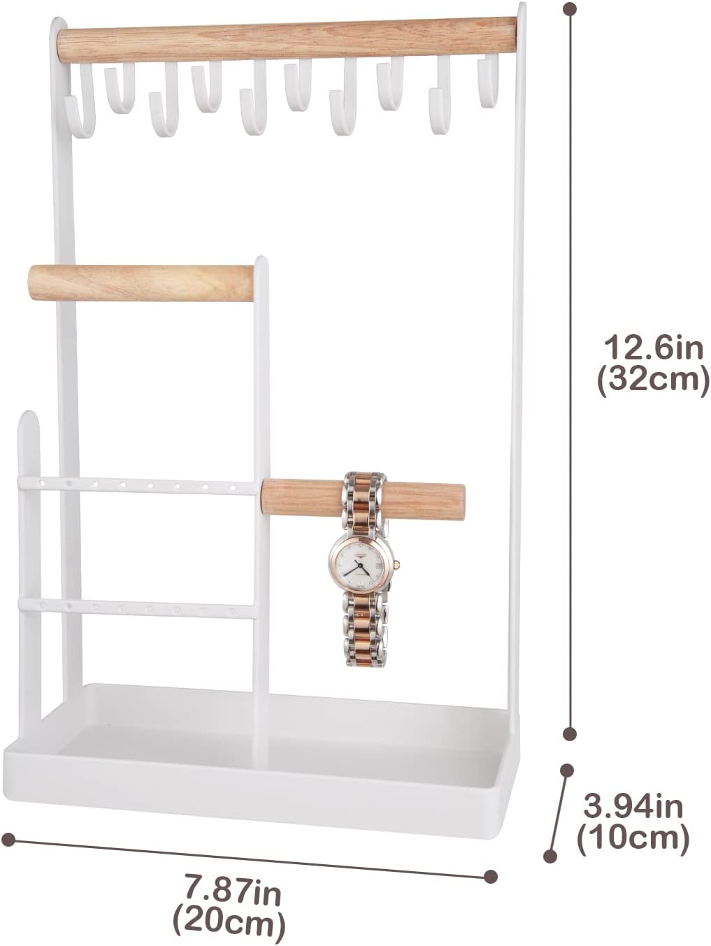 ProCase Jewelry Organizer Stand Necklace Holder, 4-Tier Jewelry Tower Rack with Earring Tray, 10 Hooks Necklaces Hanging Small Jewelry Display Storage Tree for Bracelets Earrings Rings Watches -White