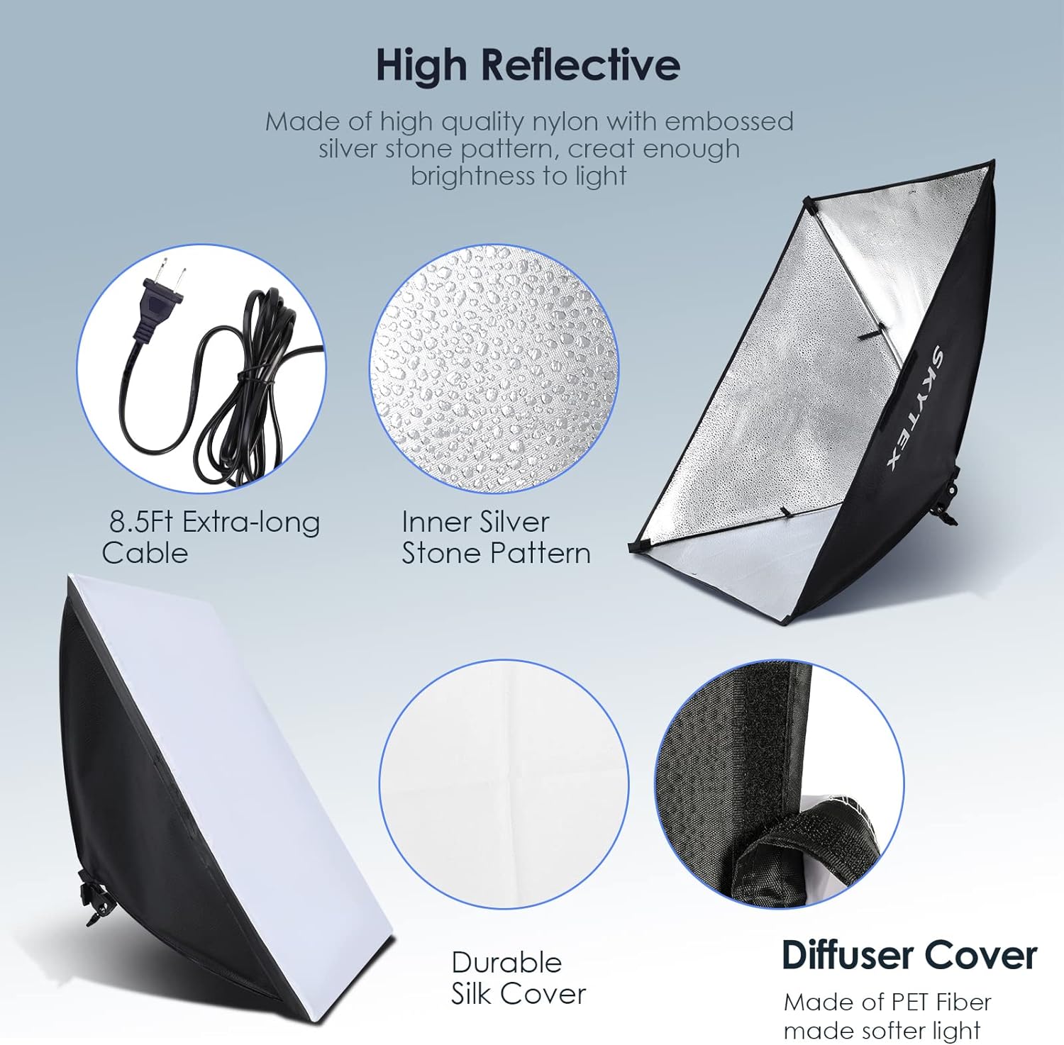 Softbox Lighting Kit, skytex Continuous Photography Lighting Kit with 2x20x28in Soft Box | 2X 85W 2700-6400K E27 LED Bulb, Photo Studio Lights Equipment for Camera Shooting, Video Recording…