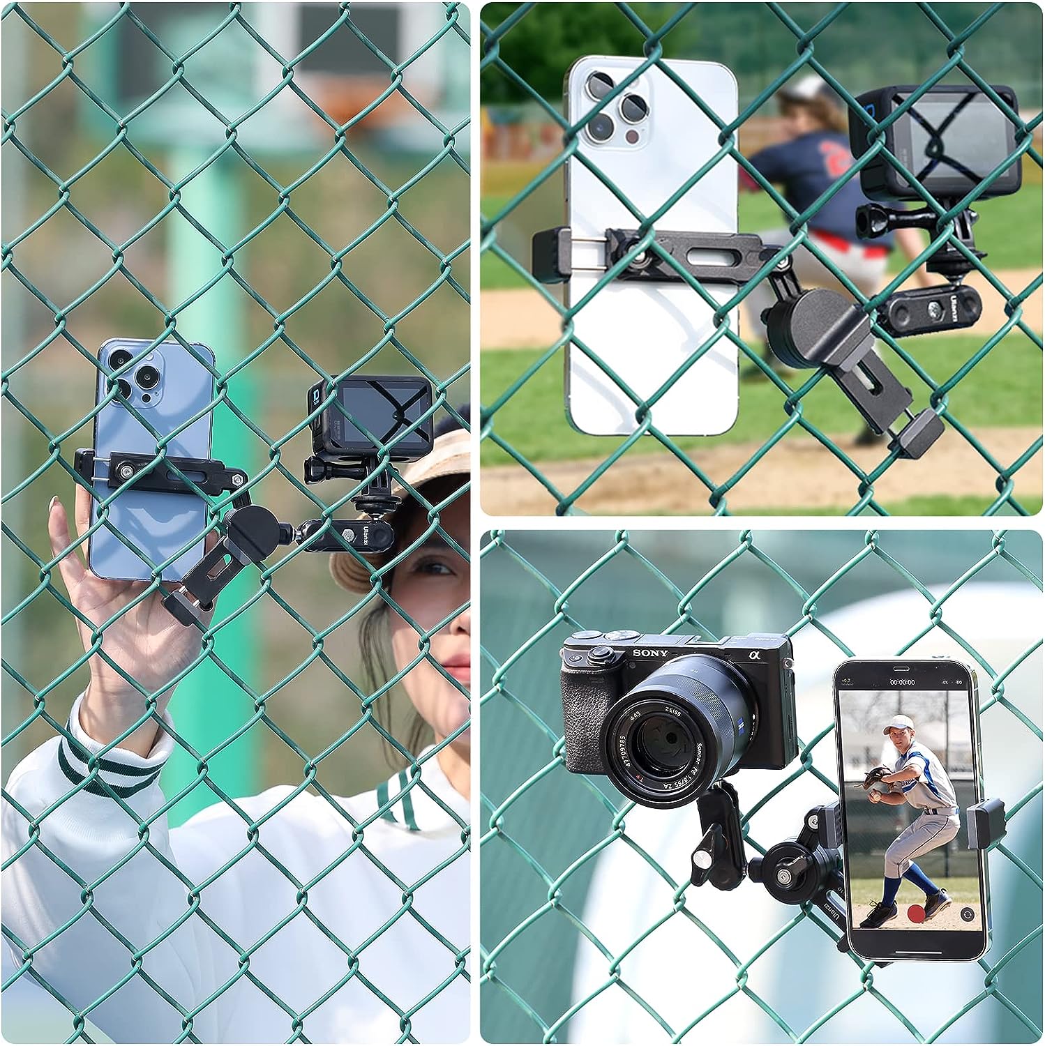 ULANZI CM010 Fence Mount for GoPro, iPhone, Phone, AKASO, DJI Osmo Action, Insta360, Mevo Start for Baseball Softball Tennis Recording, Cameras Net Chain Link Fence Clip Mount Holder