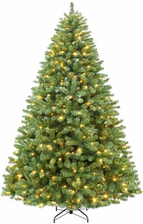 Hykolity 6.5 ft Prelit Christmas Tree, Artificial Christmas Tree with 400 Warm White Lights, 1100 Tips, Metal Stand and Hinged Branches