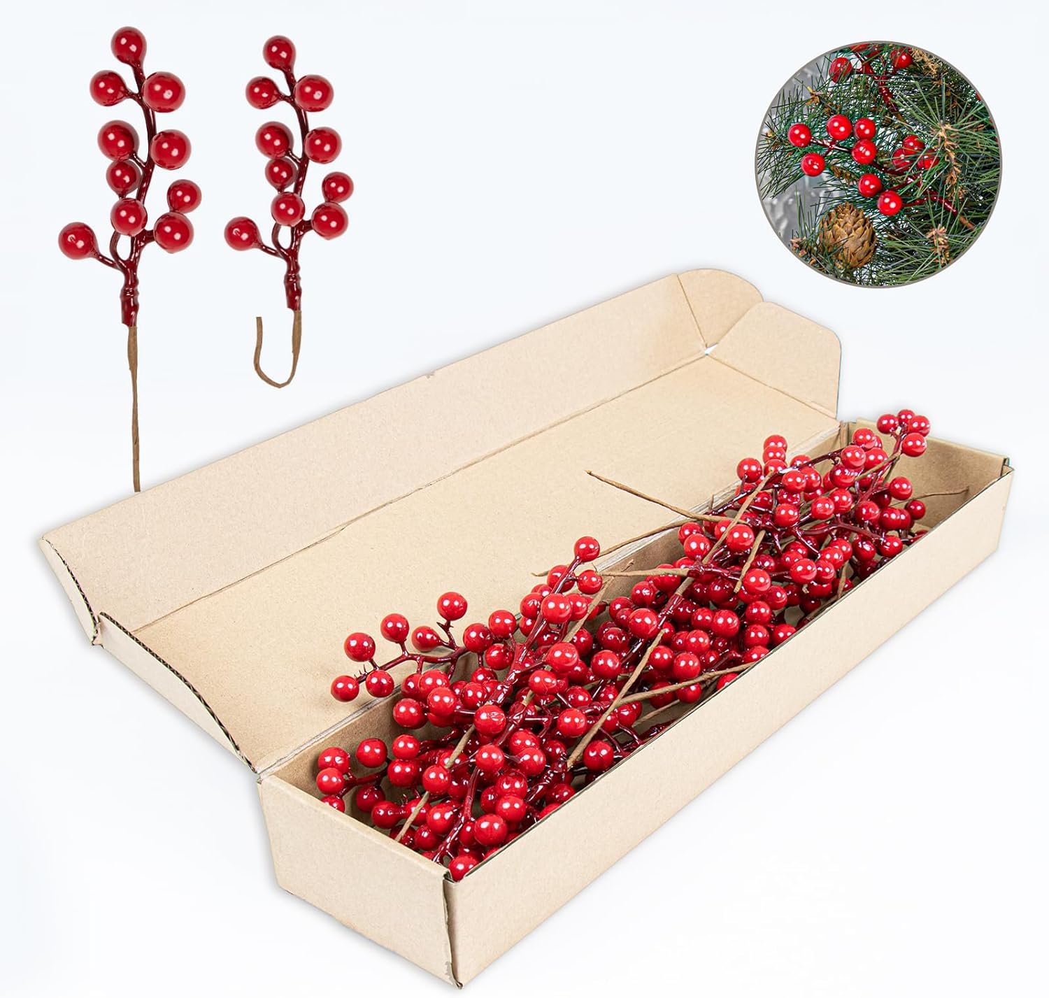 LLZLL 32 Pack Christmas Tree Decorations, Artificial Red Berry Stems 6.5inch Christmas Berry Picks with Holly Berries for Xmas Winter Holiday Home DIY Ornaments