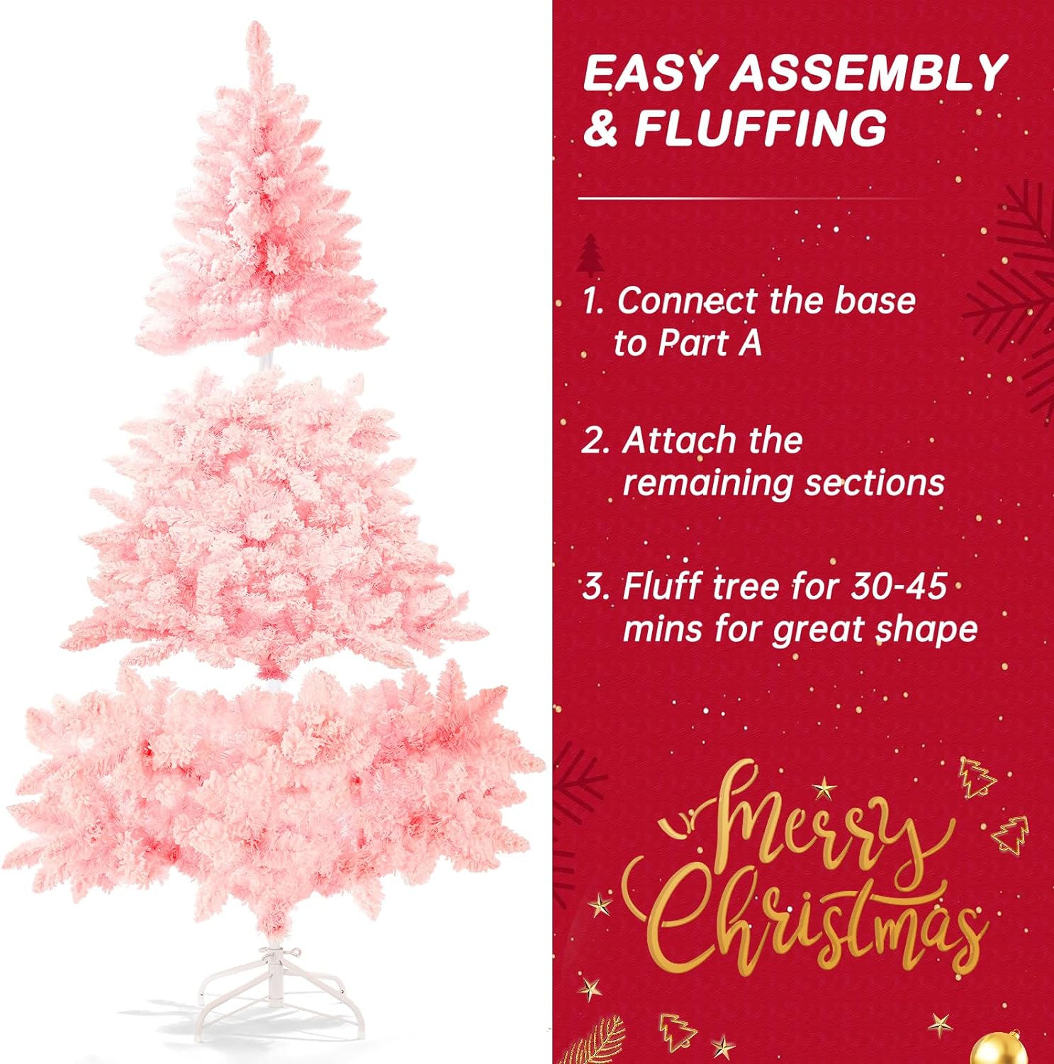 Outroad 6ft Snow Flocked Christmas Tree Premium Hinged Artificial Pine Tree,Xmas Tree Metal Stand and 800 Lush Branch Tips Holiday Decorate, Easy to Assemble,Blue