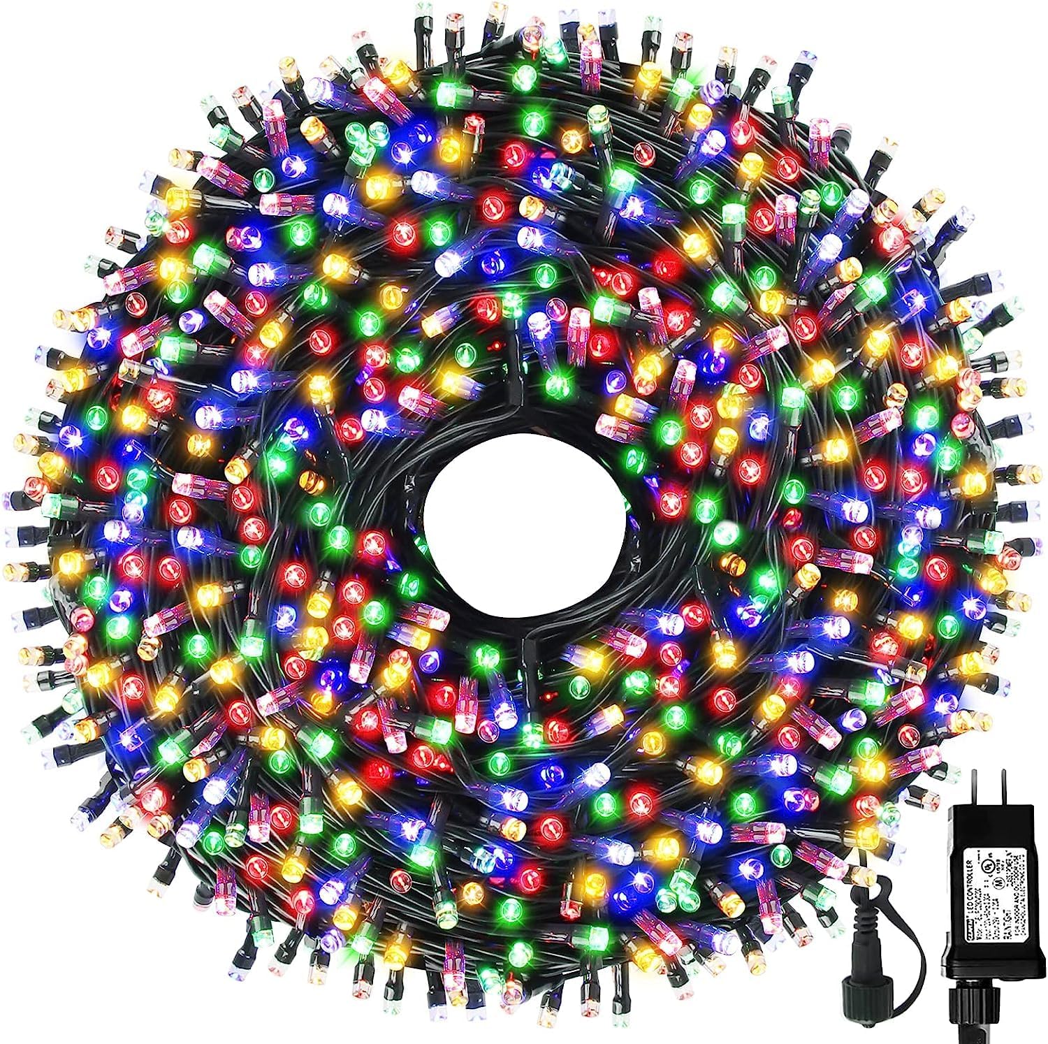 MZD8391 105FT 300LEDs Christmas Lights Outdoor Indoor String Lights 8 Modes Memory Function for Christmas Tree Party Decoration, 100% UL Listed (4 Sets CONNECTABLE) Multi-Color