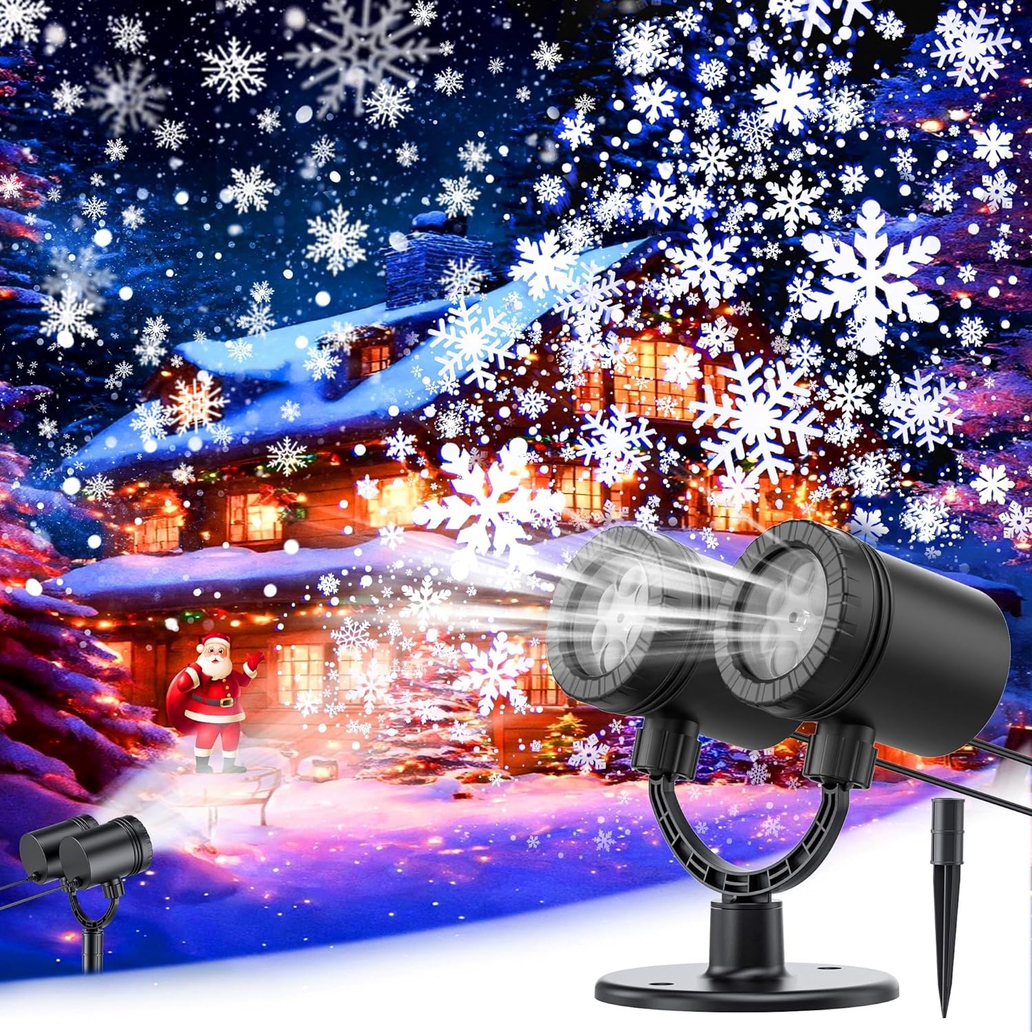Snowflake Christmas Projector Lights Outdoor GUSODOR Christmas Decorations, Double-Head LED Waterproof, Snowflake Christmas Projector, Xmas Party Holiday Decorations for Outdoor Indoor,Yard