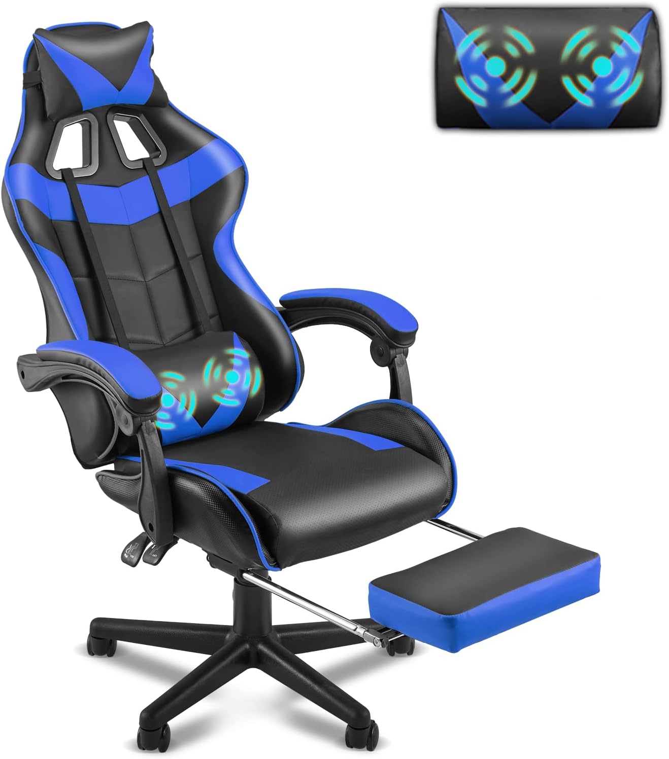 Soontrans Gaming Chair with Footrest,Gaming Computer Chair, Office Gaming Chair Ergonomic Gamer Chair with Height Adjustment,Headrest and Lumbar Support Gamer Chair(Storm Blue)