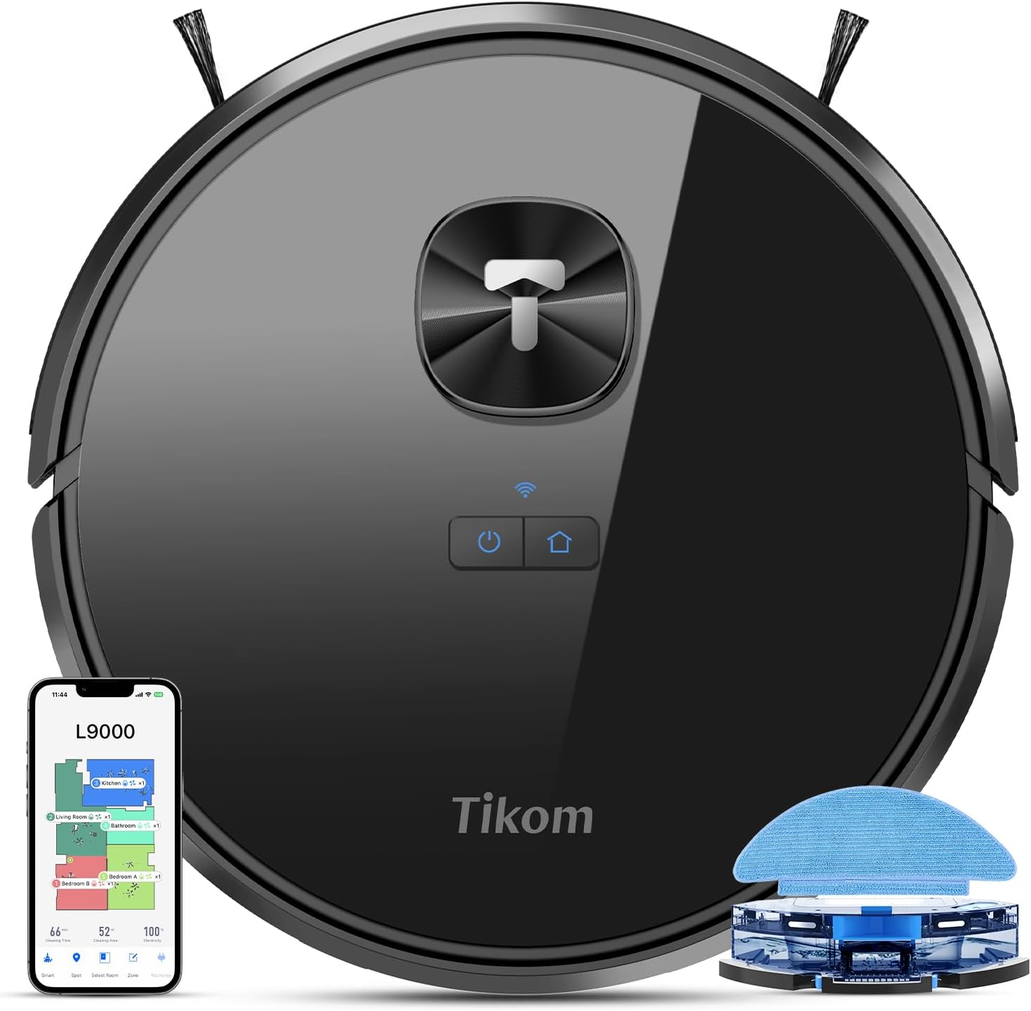 Tikom L9000 Robot Vacuum and Mop Combo, LiDAR Navigation, 4000Pa Robotic Vacuum Cleaner, Up to 150Mins, Smart Mapping, 14 No-go Zones, Ideal for Pet Hair, Carpet, Hard Floor