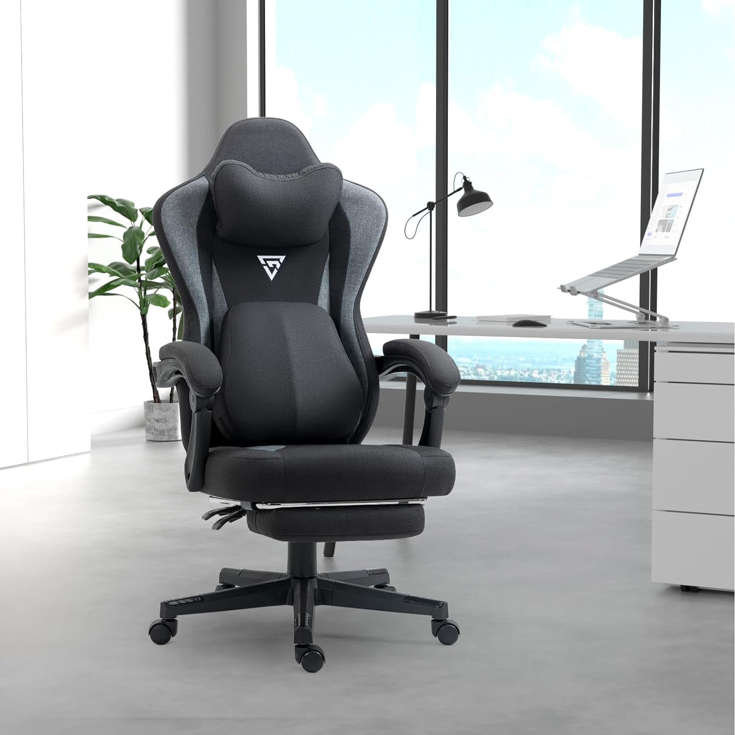 Vigosit Gaming Chair with Heated Massage Lumbar Support, Breathable Fabric Office Chair with Pocket Spring Cushion and Footrest, Recliner High Back PC Chair for Adult Black
