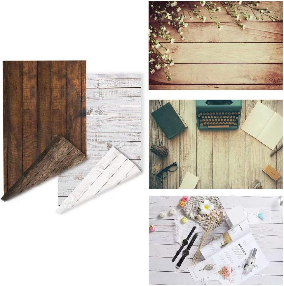2-Pack 4 Patterns Photographic Background Rustic Wood Grainy Background Board Grunge Wood DarkLight Color Product Photography Backdrop Food ins Style Jewelry Makeup Photo Video flatlay Background