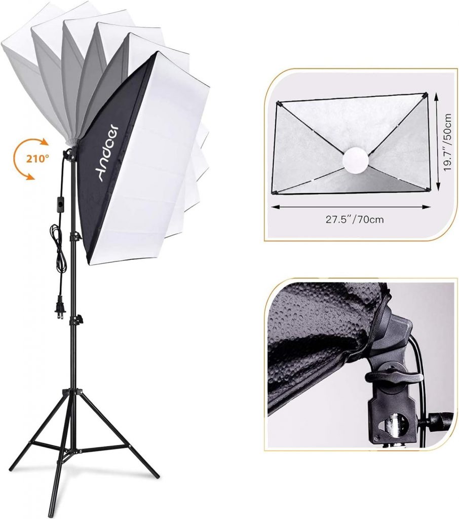Andoer Softbox Photography Lighting Kit Professional Studio Equipment with 20x28 Softbox, 2800-5700K 85W Bi-Color Temperature Bulb with Remote, Light Stand, Boom Arm for Portrait Product Shooting