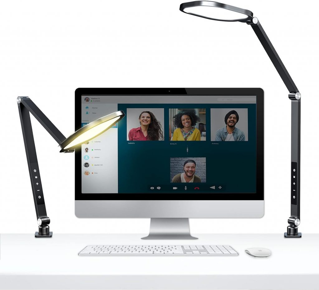 Desk Light for Computer Zoom Meeting - LitONES Video Conference Lighting Kit, Desktop Video Light with Clamp for Video Calls Task Workbench Drafting Remote Work, Swing Arm Desk Lamps for Home Office