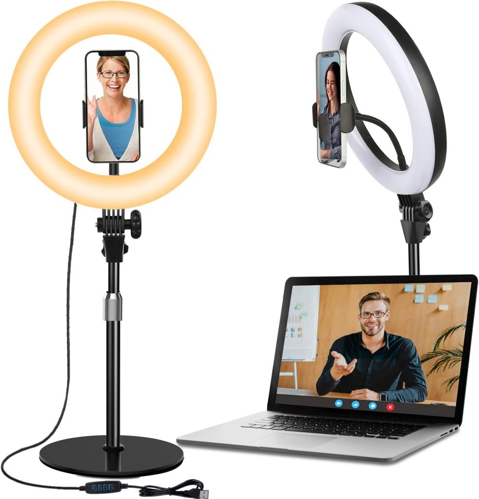 Desktop Ring Light for Zoom Meetings - 10.5 Computer/Laptop Ring Lights with Stand and Phone Holder for Video Conference/Online Video Call/Make up/Video Recording/Webcam/Live Streaming
