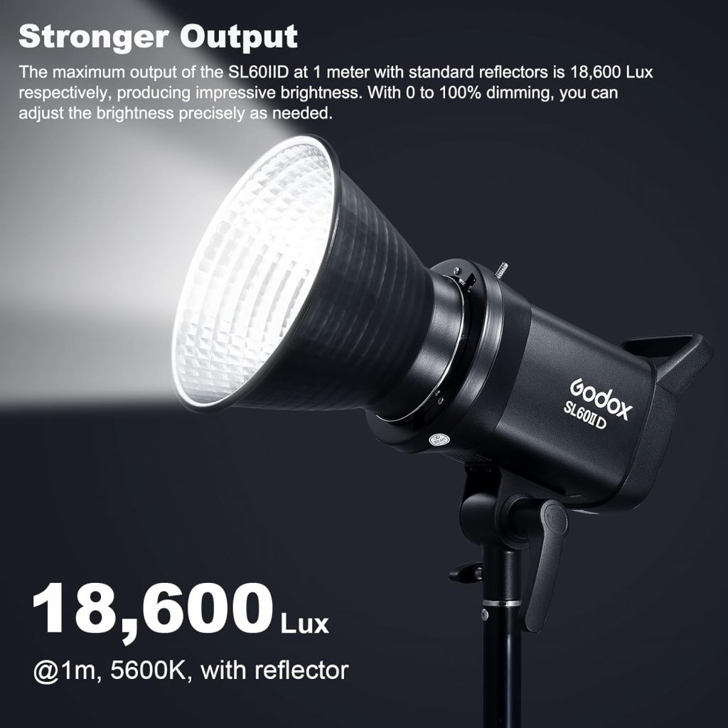 GODOX SL60IID 70Ws Photography Video Light 5600±200K,CRI96+,TLCI97+,Builtin 8 FX Effects, Bluetooth App Control Bowens Mount Continuous Output Lighting for Home Studio Portrait Product Photography