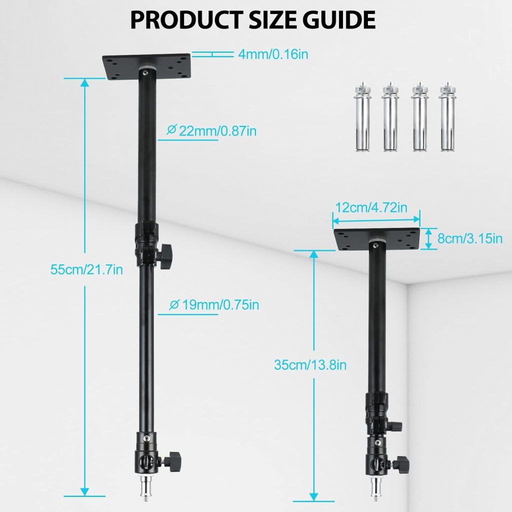 GSY Ring Light Wall Mount Camera Wall Ceiling Mount Boom Arm Max 23.6 inches Adjustable Length for Monolight, Softbox, Reflector, Soft Umbrella, and Photography Strobe Light