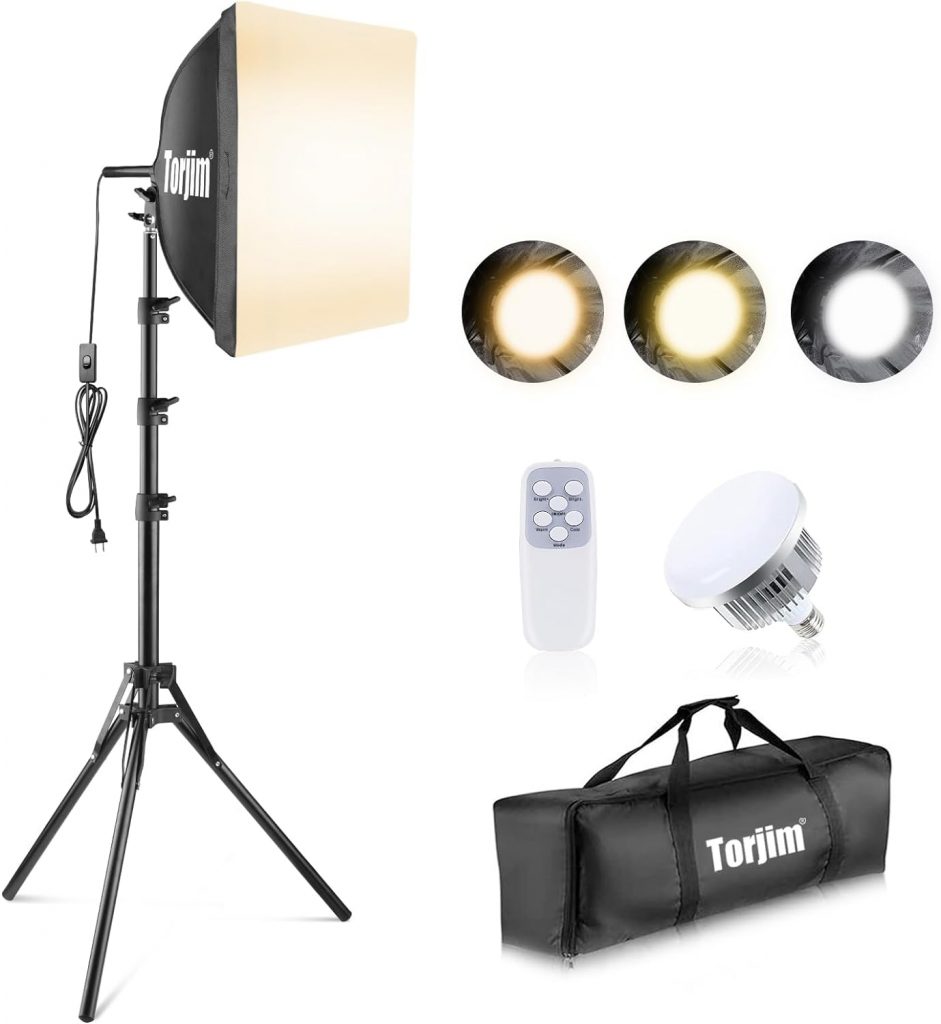 Torjim Softbox Photography Lighting Kit, 16 x 16 Professional Softbox Lighting Kit with 85W 3000-7500K LED Bulbs, Studio Lights for Photography/Video Recording/Live Streaming