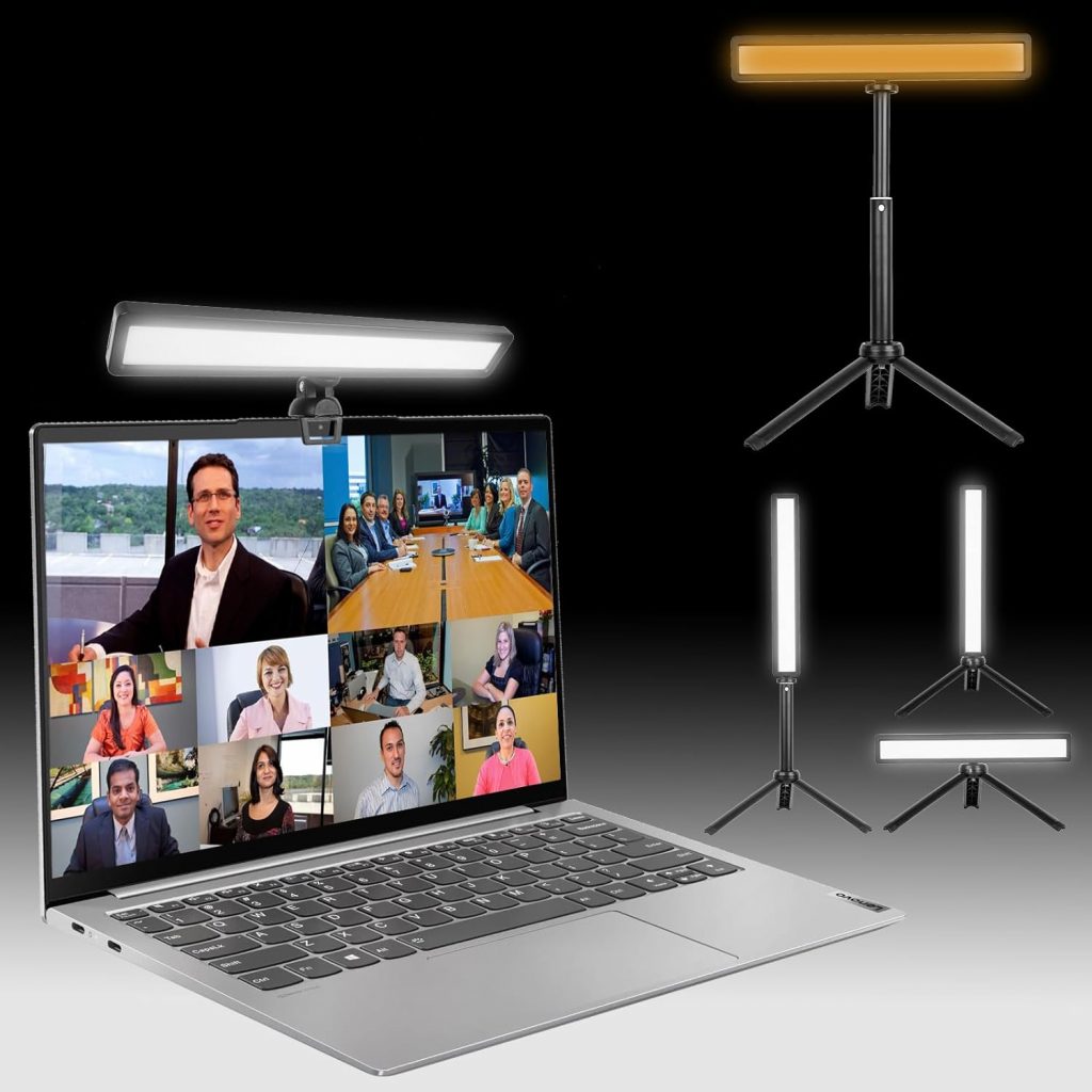 Video Conference Lighting for Laptop with 13 Tripod, Webcam Light for Streaming, Zoom Lighting for Computer, 3 Working Modes, 10 Brightness Adjustable, Streaming Light for Self Broadcast, Vlog